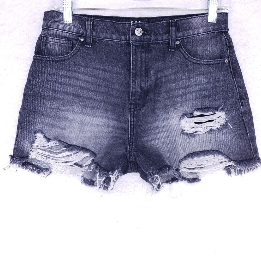 No Boundaries Black Destroyed Raw Hem Jean Shorts Womens Size 7 High Rise Pants